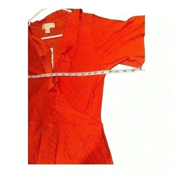 Michael Kors Burnt Orange Ruffled V-Wrap Top, Medium - Picture 4 of 5